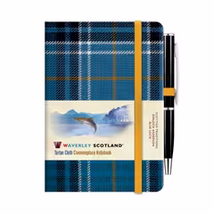 Tartan Cloth Mini Notebook with Pen  - Blue Loch
