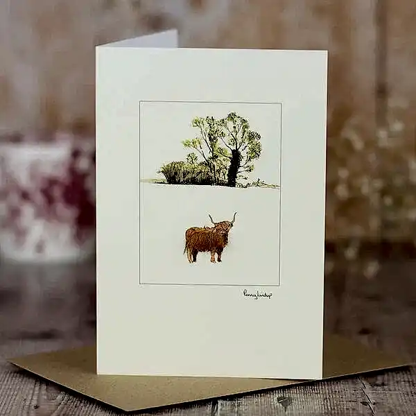 Highland Cow and Oak Tree Card