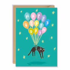Crazy Cat Balloons Birthday Card