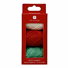 Raffia Ribbon Pack of Three Green Red and White
