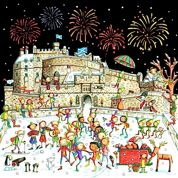 A Ceilidh on Edinburgh Castle Esplanade Pack of 6 Christmas Card