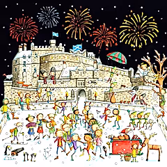 A Ceilidh on Edinburgh Castle Esplanade Pack of 6 Christmas Card
