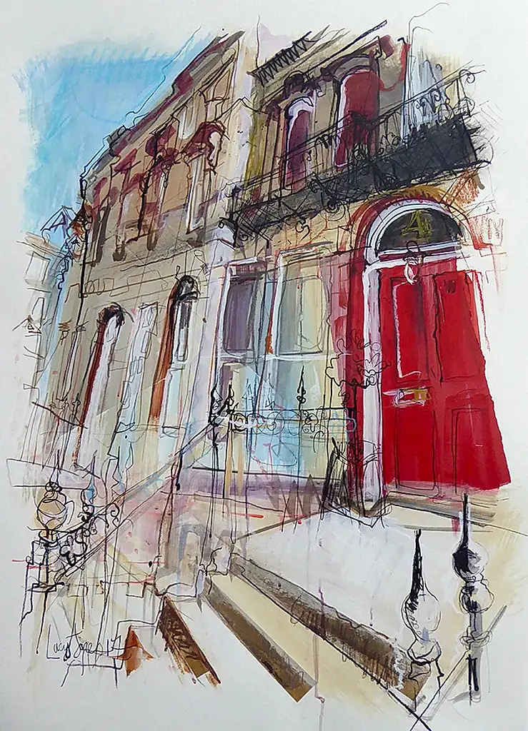 Red Door Chester Street Edinburgh Card by Lucy Jones