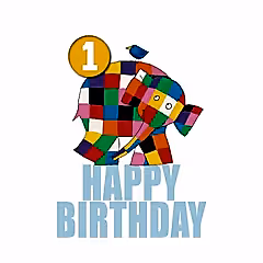 Elmer the Elephant Age 1 Birthday Card with Badge