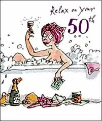 Relax on your 50th Quentin Blake Birthday Card Lady in the Bath