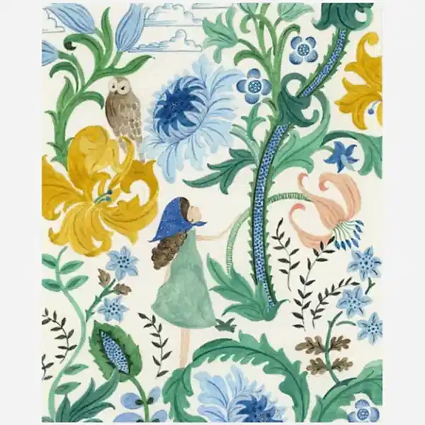 Girl and Owl Flower Card