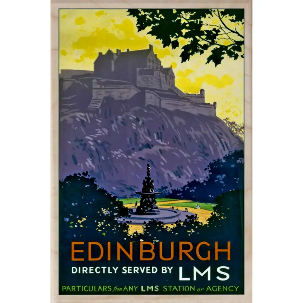 Edinburgh Castle Evening Wooden Postcard