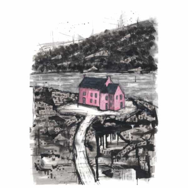The Pink House On Loch Glass Illustration Card