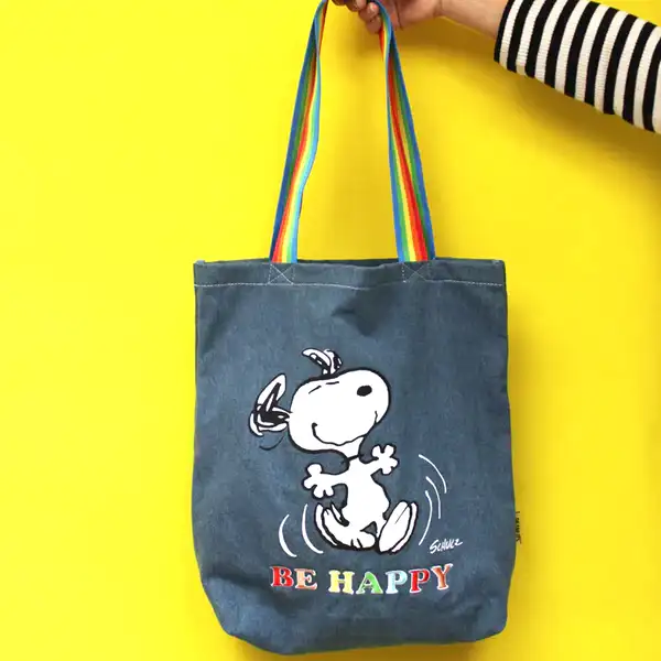 Be Happy Denim Snoopy Tote