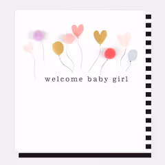 Welcome Baby Girl Pom Pom Balloons Card
