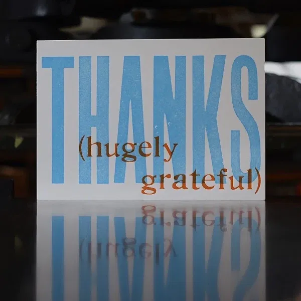 Thanks Hugely Grateful Letterpress Thank You Card
