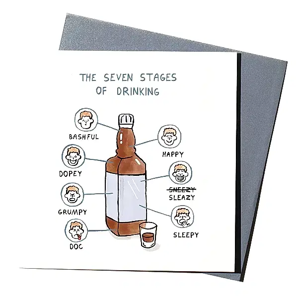 The Seven Stages of Drinking card