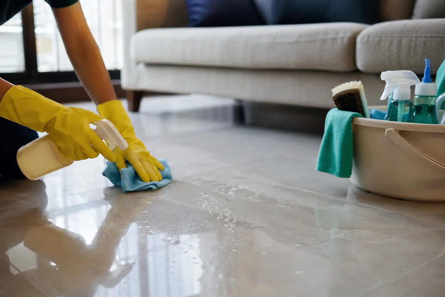 Deep Cleaning Services in BTM Layout deep cleaning services in BTM Layout House smells after cleaning – realistic deep cleaning of an Indian home with gloved hands wiping the floor to eliminate hidden odor sources.